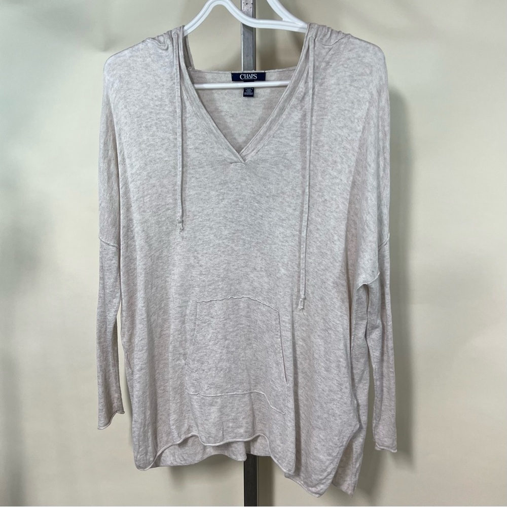 Chaps Women’s Small Grey Thin Knit Pull Over Hood… - image 2